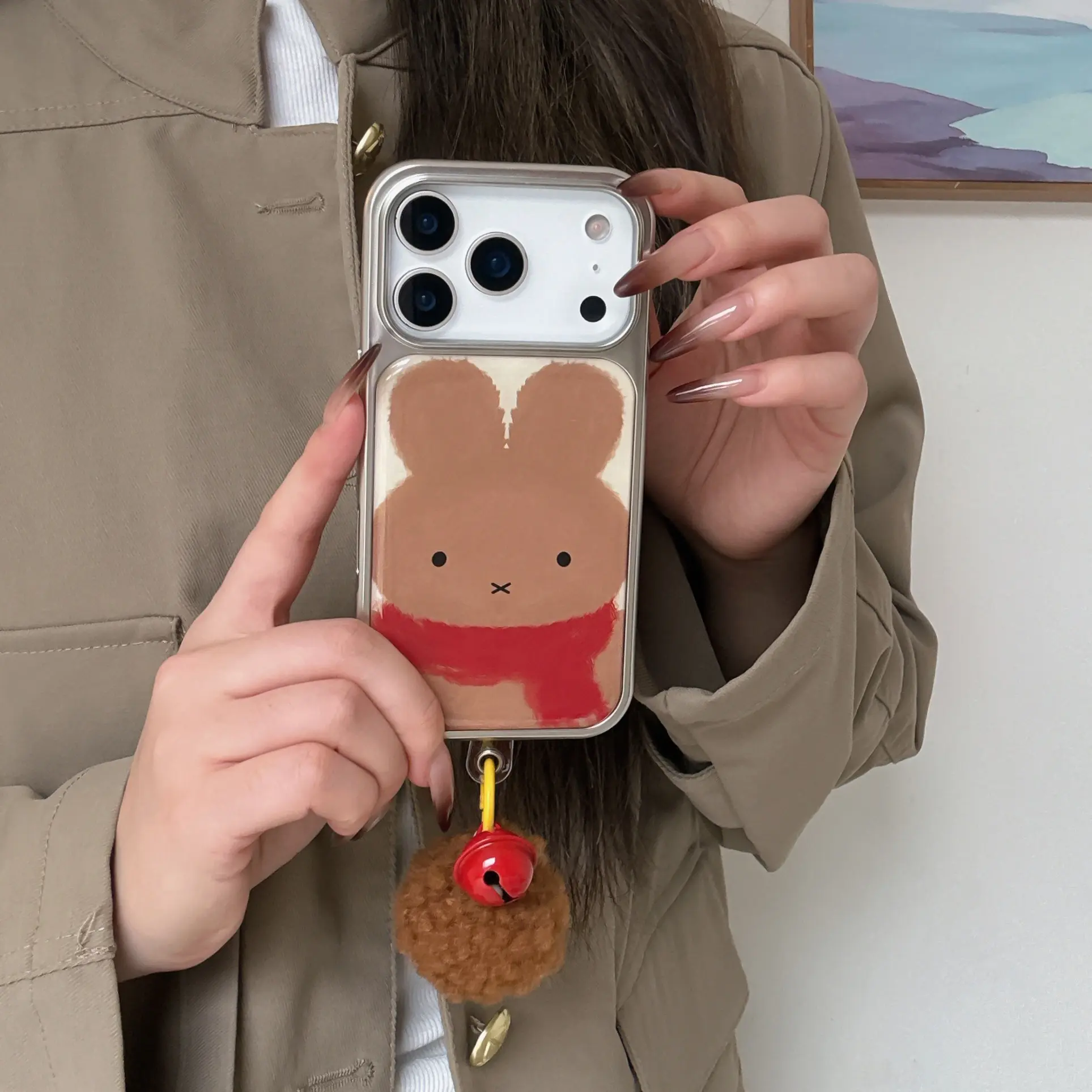 Creative Miffy Rabbit Scarf Case for Apple iPhone 17 Pro Max, Fashionable Protective Phone Cover, Stylish Design, Fits iPhone 16 Pro Max, 15 Pro Max, 14 Pro, Accessories
