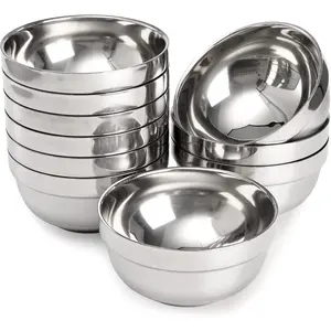 10 Pack Stainless Steel Bowls 5 Inch Snacks Bowl, 15 Oz Soup Bowl Lightweight Salad Bowls Double-walled Metal Serving Dishes for Sauces, Rice, Noodle, Ice Cream