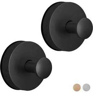 Suction Cup Hooks for Shower, Bathroom, Glass Door, Mirror, Tile - Loofah, Towel, Coat, Robe for Hanging up to 15 lbs – Brushed Gold, Matte Chrome Nickel, Black - 2 Pack (Black)