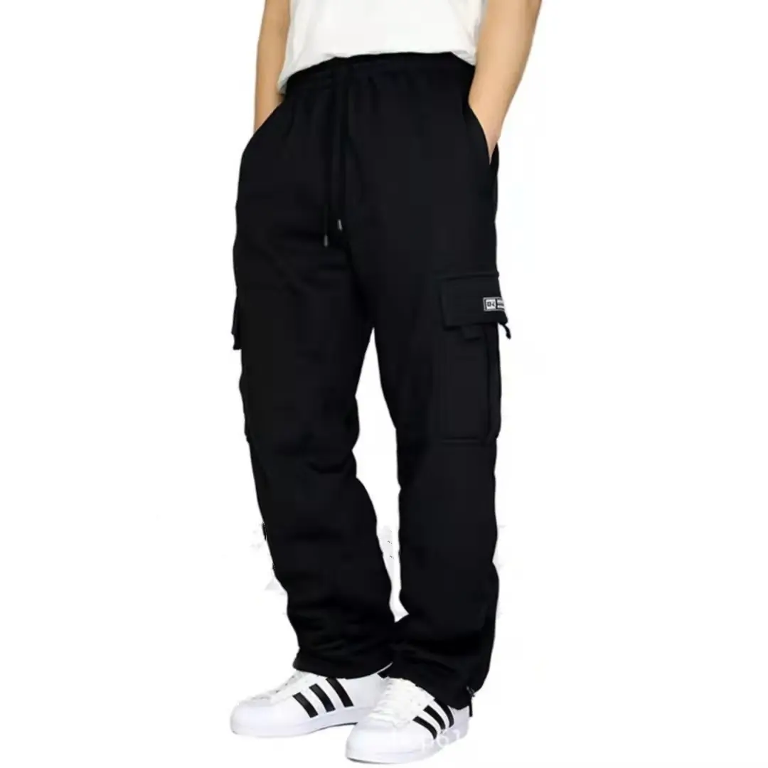 Men's Heavyweight Cargo Sweatpants Relaxed Fit FleecePants 6 Pockets Drawstrings Hip Hop Harem Casual TrouserAthletic Fabric Joggers Loose Menswear Small Soft StretchyStylish Beige Plain 100% Polyester Machine WashableSpandex Plain