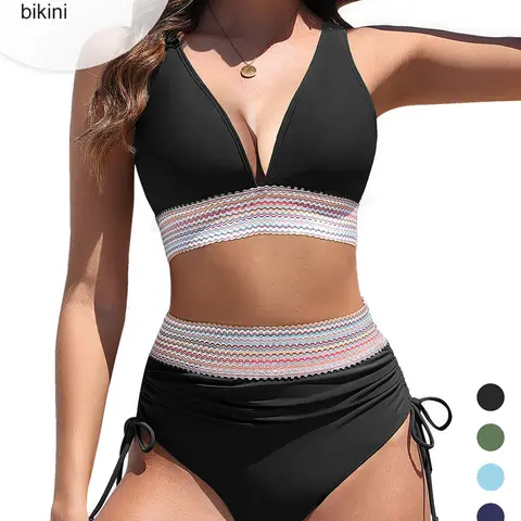 [SummerClearance] HEEKPEK Womens High Waisted Bikini Sets Tummy Control Color Block Two Piece Swimsuit Full Coverage Bathing Suit  #SummerWins SwimWeek #DealsForYouDays, Bikini Swimsuit Outfit, Fashion Beachwear Swimwear