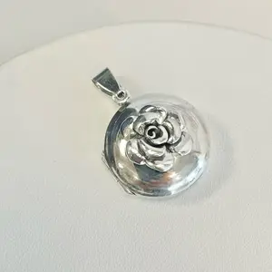 Sterling Silver 925 Rose Flower Locket Pendant