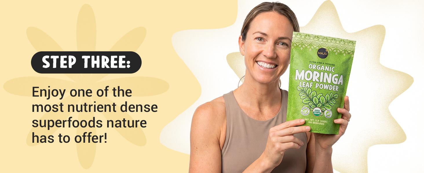 MAJU Organic Moringa Powder (1lb), Oleifera Leaf, Non-GMO and Raw, Shade Dried for Highest Nutrients, Add to Mixed Beverages Natural Superfood Nata MAJU Organic Moringa Powder (1lb), Oleifera Leaf, Non-GMO and Raw, Shade Dried for Highest Nutrients, Add to Mixed Beverages Natural Superfood Nata