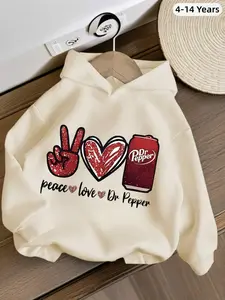 Creative Print Hoodie for Girls, Fashionable Geometric Pattern, Casual Fitted Long Sleeve Top, Fall & Winter Sportswear