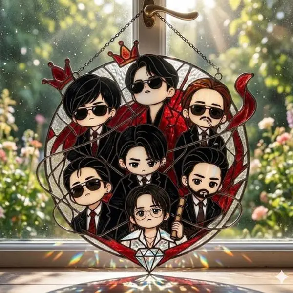 Bangtan Inspired OT7 Suncatcher Ornament, Chibi Kpop Group Acrylic Window Decor, Gift for Fans, Birthday Christmas Gift