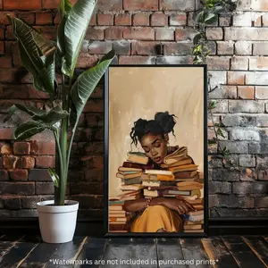 Black Woman Wall Art Digital, Black Girl Reading Art, Black Women Art Prints, College Dorm Decor, Room Ornaments Artistic Photo Decoration