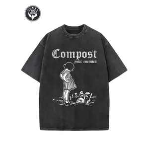 Compost Your Enemies Vintage Heavyweight Washed Cotton Graphic T-Shirt with Drop Shoulder Streetwear Style