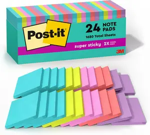 Sticky Notes 3x3 Inch Super Sticky Note Pads 24 Pack with Strong Adhesive for Office School Home Bright Color Memo Pads for Reminders Notes To Do Lists Desk Supplies