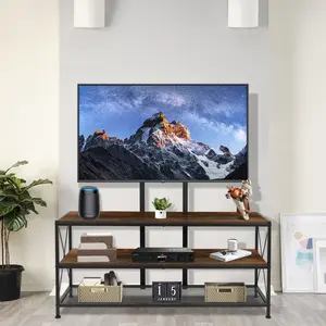 TV cabinet with bracket and open shelf storage space, suitable for living room and bedroom, LED entertainment center, 45/55/60/65 inches, height adjustable media console, rustic style