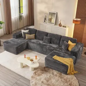 133.1'' Boneless Sectional Couches for Living Room, Oversized Cloud Couch with Chaise & Ottoman, Modular Sofa Sets Deep Seat Plush Corduroy, No Assembly Required,Plush Corduroy,couches for living room U Shaped Sofas