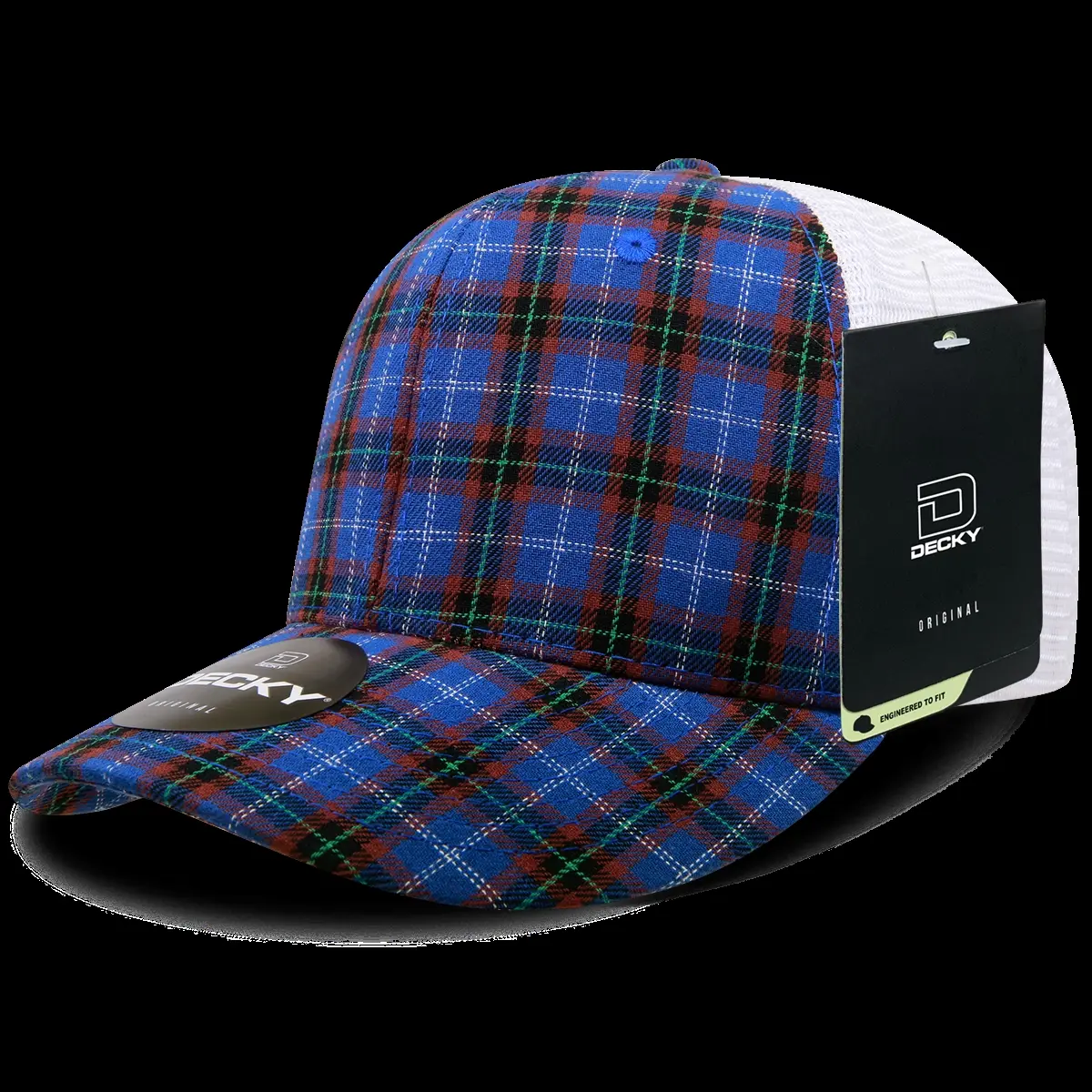 212 MAIN Dog & Cat Structured Plaid Print Trucker Hat - 6017-152 6-Panel Mid Profile, Snapback, Mesh, 152-White, Unisex Fit, 1 Size Fits Most