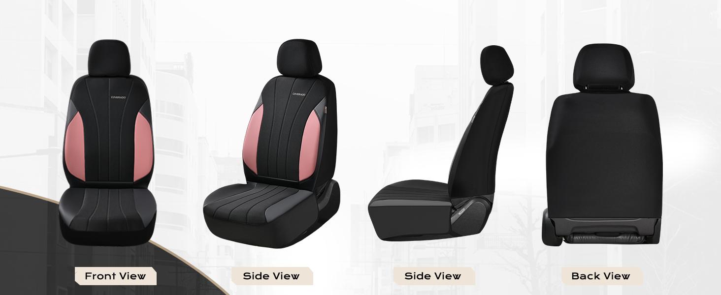 Coverado Model 5089 5-Piece Full Set Car Seat Covers, Waterproof PU Leather & Breathable Mesh Protectors, Front Seats Front and Rear Set, Leather, Protection, Universal Fit for SUVs, Trucks, Sedans, Car Seat Covers Front Seats, Front And Rear Set & Seat C