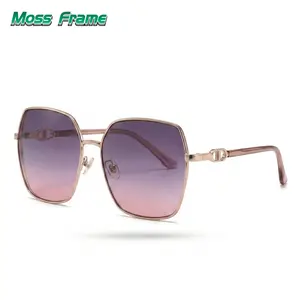 UV Protection Oversized Sunglasses, Rose Gold Frame, Purple-Pink Gradient Lens Lightweight Metal Sunglasses, No Pressure on Nose, Summer Commute Purple-Pink Gradient Sunglasses, Luxe Rose Gold Polygon Frame Indoor leisure equipment