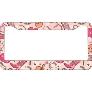 Pink Western License Plate Frame, Cowgirl Boots and Hat Car Decor, Howdy Boho License Plate Cover, Southern Girl Car Accessories