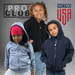 PRO CLUB Youth Fleece Full Zipper Hoodie, Heavyweight,  Relaxed Fit with Pockets  Soft.