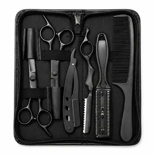 Professional Hair Cutting Kit – 6PCS Black Barber Set with Thinning Shears Razor Comb & Texturizing Tools for Salon Home Use Stainless Steel Blades Smooth Cutting Hair Volumizer Lightweight Haircare tiktokshopspringglowup