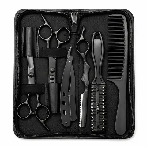 Hair Cutting Scissors and Thinning Shears Kit, 6 Barber Tools with Straight Razor, 3 Combs and Storage Case