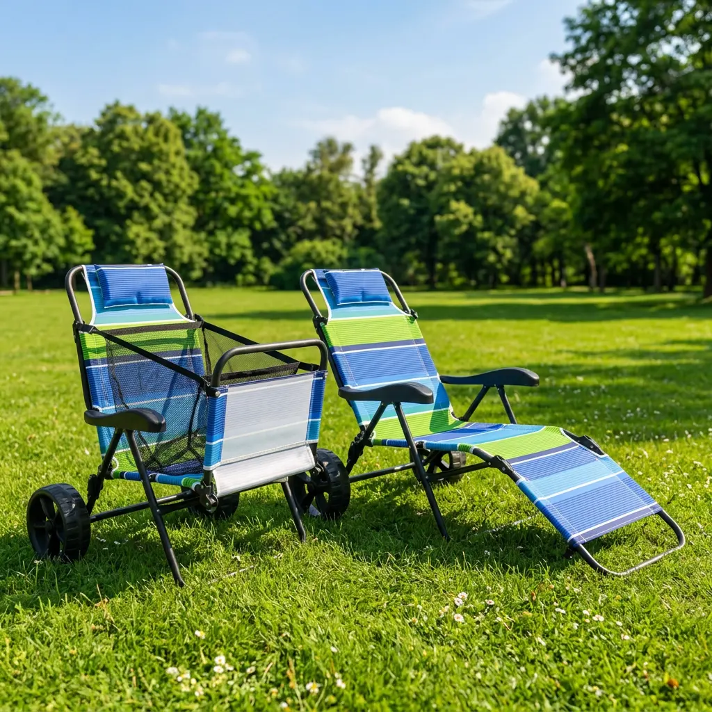 SurfGear 3-in-1 Beach Chair with Wheels, Folding Lay Flat Beach Lounger & Cargo Cart, 4-Position Reclining Sand Chair, Portable for Beach, Camping & Fishing patio furniture tanning