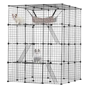 【DealsForYouDays】VEVOR Large 4-tier Cat Cage,  , 41 x 41 x 55", Detachable Metal Wire Cat Enclosure, with 4 Front Doors Hammock Ramp ladders, Indoor & Outdoor Crate Exercise Place Ideal for Kitty, Small Animals, Black