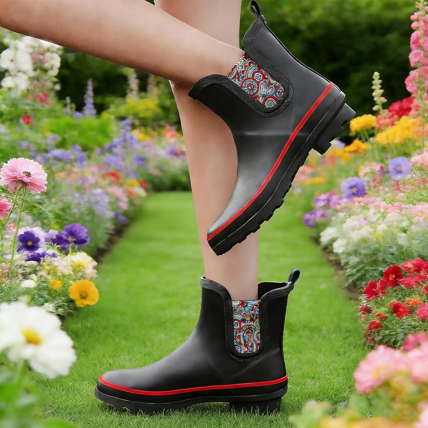 SWIFTFROG Rain Boots for Women - Waterproof Ankle Garden Shoes Anti-Slipping Floral Printed Rainboots for Ladies Stylish Light Ankle Rain Shoes, Women's Rain Footwear