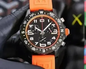 Men Red Blue Black Rubber Quartz Chronograph Watch Customized 44mm Wristwatches