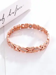 Ladies Leaf Bracelet, Bronze Magnetic Stone Bracelet with Diamond Inlay, Elegant Jewelry Bracelet, Retro Fashion Detachable Bracelet, Outdoor Fun Accessory