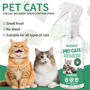 Rozino No-Wash Cat Deodorizing Spray with Peppermint & Chamomile - 100ml Odor Neutralizer for All Cat Breeds Long Lasting Freshness 99.9% Odor Elimination