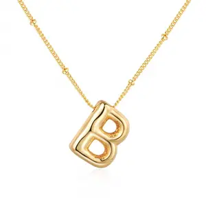 Bubble Letter Necklace Balloon Initial Necklaces for Women Girls Dainty Alphabet Pendant Gold Puffy Name Personalized Jewelry Gift Daily