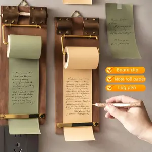 Vintage Sticky Note Holder Board, Hanging Roll Paper Notes, Includes 1 Roll of Notes and 1 Wooden Pen, Non-Stick Wood Board Notebook
