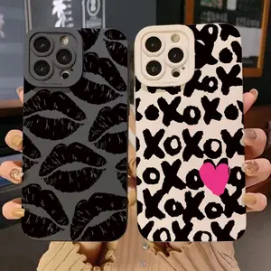 Black Lips Kiss Cell Phone Protective Case for Iphone 16 Pro Max 15 Pro 14Plus 13 12 11  X/Xs XSMAX Smartphone Accessories Shockproof Anti-slip PHONE Protective Cover