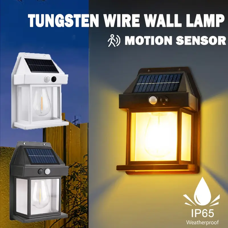 Outdoor Solar Tungsten Wall Light with Motion Sensor IP65 Waterproof LED Safety Light Durable Waterproof Light Outdoor Pathway Light for Patio Outdoor Deck Porch Barn Garage Outdoor Security Lights Outdoor Pathway Lights Solar Powered
