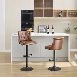 FIRAVOE Bar Stools , Swivel Bar Stools with Back, Adjustable Counter Height Bar Stool 25-33IN, Retro Bar Faux Leather Upholstered Bar Chair for Bar, Kitchen, Dining Room