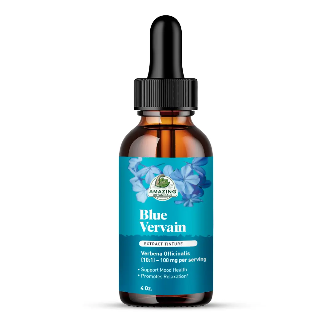 Amazing Botanicals Organic Blue Vervain 10X Extract Herbal Tincture - Alcohol-Free 4oz/120ml Ultra-Concentrated Liquid Supplement for Calm Focus, Nervous System, Brain Health Support & Cognitive Function (Verbena Hastata)