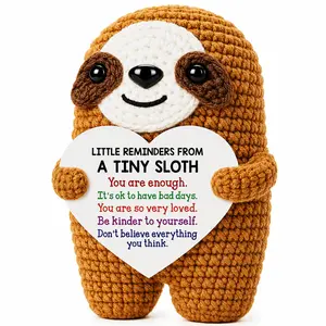 Crochet Sloth Desk Decor Gift with Encouragement Card – Funny Office Desk Gift for Coworkers & Friends | Tiny Sloth Gift, Fun Desk Decor