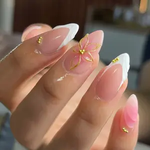 24pcs Clear Nude Nail Art Set, Almond Shape, Medium Length, Textured Finish, Accents, Elegant and Versatile Design, Nail Kit Set