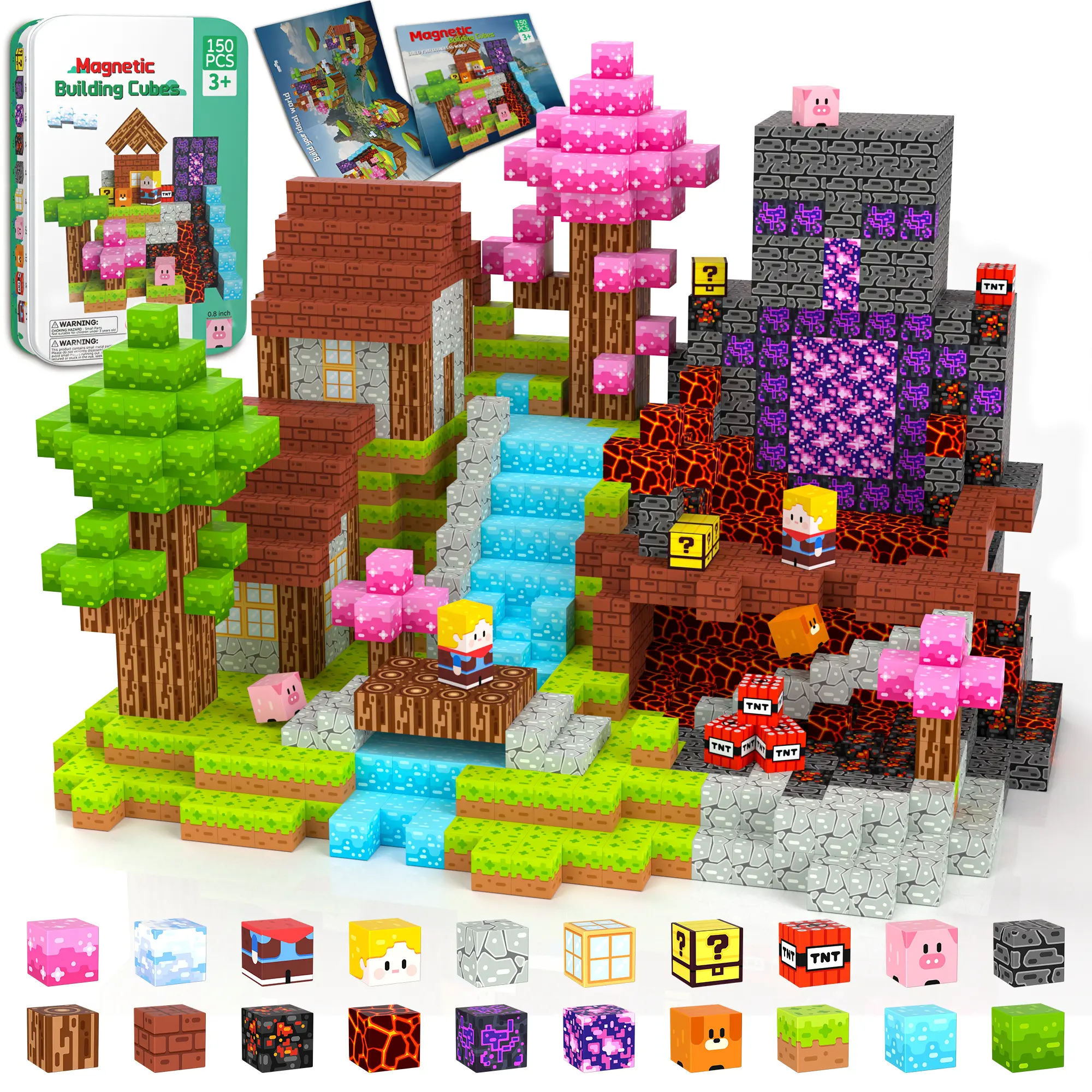 150 PCS Magnetic Blocks Travel Magnetic Building  baby builder blocks Blocks Cubes  Tin Box Magnet Toys gift Set STEM Educational for Kids Ages 3+ Year Old Boys Girls  Birthday Christmas Baby Builder Blocks Fun Toys