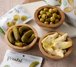 Poshi 12 Snack Bags Green Olives & Petite Pickles & Artichokes