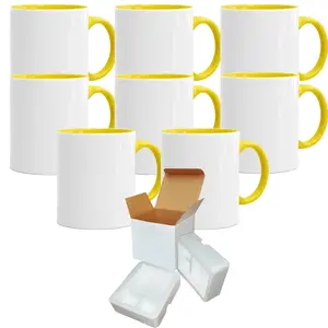 8 Pcs 11oz Yellow Inner & Handle Sublimation Mugs - Included Mug Shipping Boxes