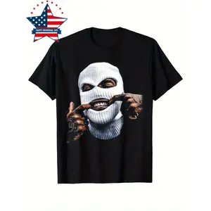 Men Retro T Shirt Featuring Hip Hop Gang Mask And Goggles Design Heat Transfer Printed Casual Street Style Round Neck Short Sleeves Regular Fit All Season Comfort
