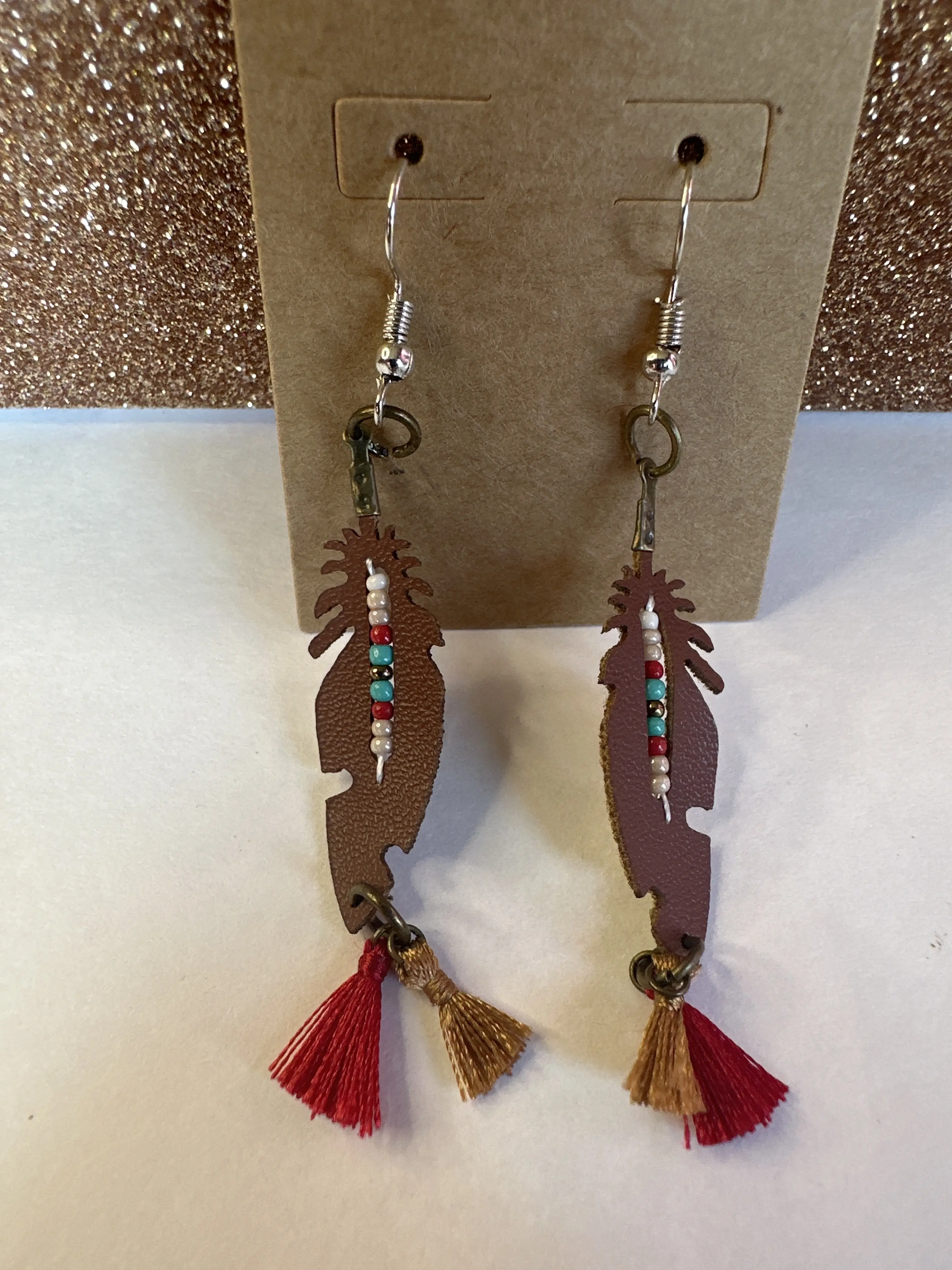 Leather feather earrings