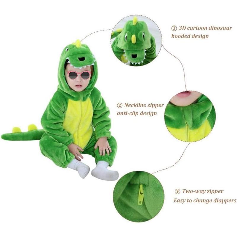 P-CPA03   Toddler Infant Dinosaur Costume Flannel Hooded Onesies Soft Animal Romper Outfits Gift