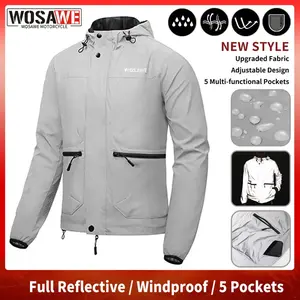 WOSAWE Motorcycle Riding Full Reflective Jacket Men Women Night Shiny Windbreaker Hip Hop Loose Hooded Coats with Pockets For Outdoor Sports Street Riding Running Hiking