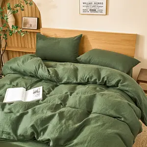 PUREFIBER 100% Natural Linen Olive Duvet Cover Soft Breathable Bedding for Cozy Nights Modern Style Moisture-Wicking Quick-Drying
