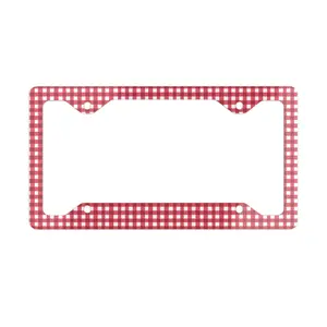 Red Plaid Gingham Car License Plate Frame, Gen Z Gift, Shabby Chic Cute Car Accessories for Women, Preppy Farmhouse Car Decor