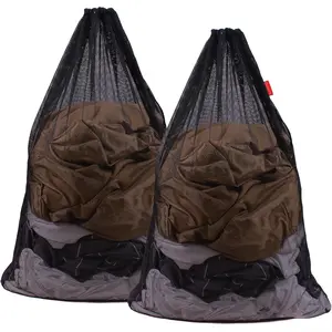 2 Pack Mesh Laundry Bags, 24 x 36 Inches Heavy Duty Drawstring Bag, Factories, College, Dorm, Travel and Apartment Dwellers, Black