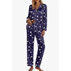 Ekouaer Silk Pajamas for Women Classic Button Down Satin Pajama Sets Long Sleeve Lounge Set