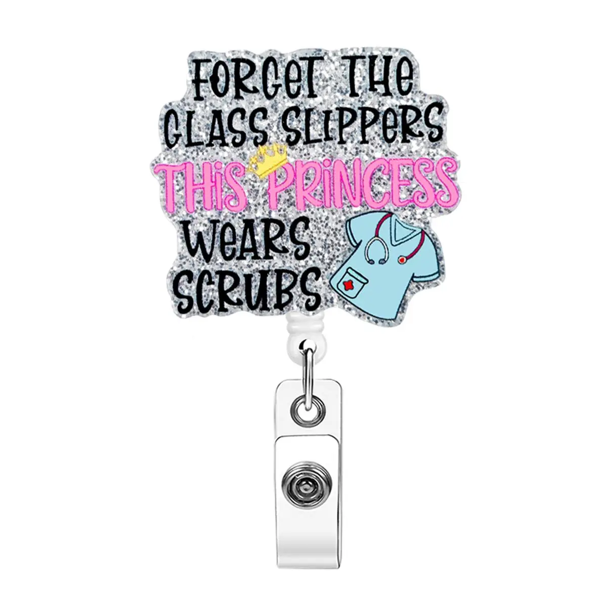 Acrylic Bling Letter Pattern Id Badge Holder, 1 Count Portable Durable Retractable Badge Reel, Nurse Badge Reel, Badge Reels Retractable, Id Badge Holder for Doctor Nursing Students Worker Volunteer, Identification Badges & Supplies