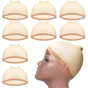 8 Pieces Wig Cap Stretchy Nylon Wig Caps, Wig Caps for Women Men Lace Front Wig Cap, Skin Tone Stocking Caps for Wigs Nude Wig Cap(Light Brown)