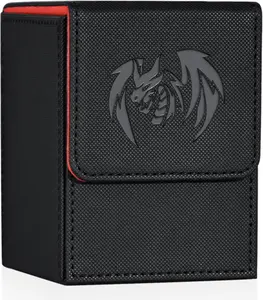 Card Deck Box for Yugioh MTG Cards, 100+ Deck Case with 2 Dividers Fits TCG CCG, PU Leather Card Storage Box Compatible  (Black&Red, Sky Dragon)