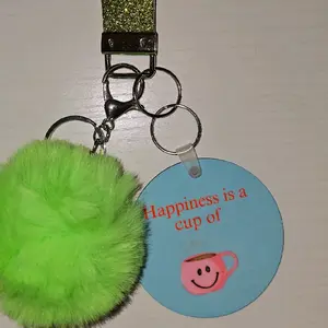 Keychain with custom printed image, Printed Image, Pompom, and Wristlet
